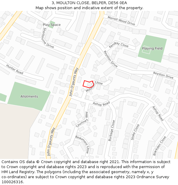 3, MOULTON CLOSE, BELPER, DE56 0EA: Location map and indicative extent of plot