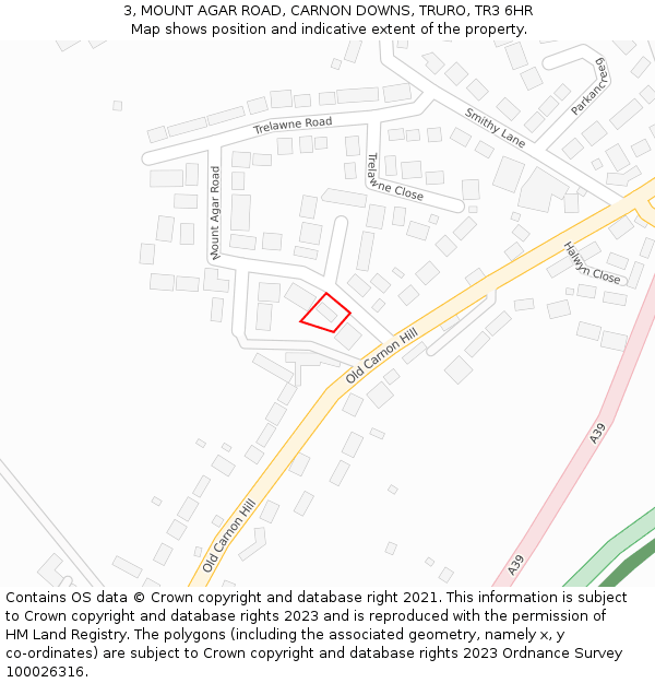 3, MOUNT AGAR ROAD, CARNON DOWNS, TRURO, TR3 6HR: Location map and indicative extent of plot