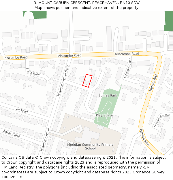 3, MOUNT CABURN CRESCENT, PEACEHAVEN, BN10 8DW: Location map and indicative extent of plot