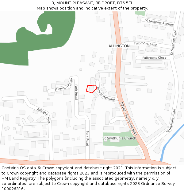 3, MOUNT PLEASANT, BRIDPORT, DT6 5EL: Location map and indicative extent of plot