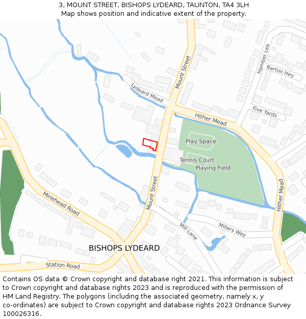 3, MOUNT STREET, BISHOPS LYDEARD, TAUNTON, TA4 3LH: Location map and indicative extent of plot