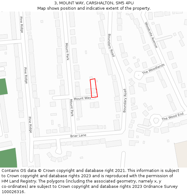 3, MOUNT WAY, CARSHALTON, SM5 4PU: Location map and indicative extent of plot