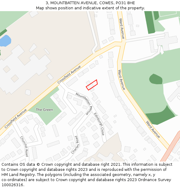 3, MOUNTBATTEN AVENUE, COWES, PO31 8HE: Location map and indicative extent of plot