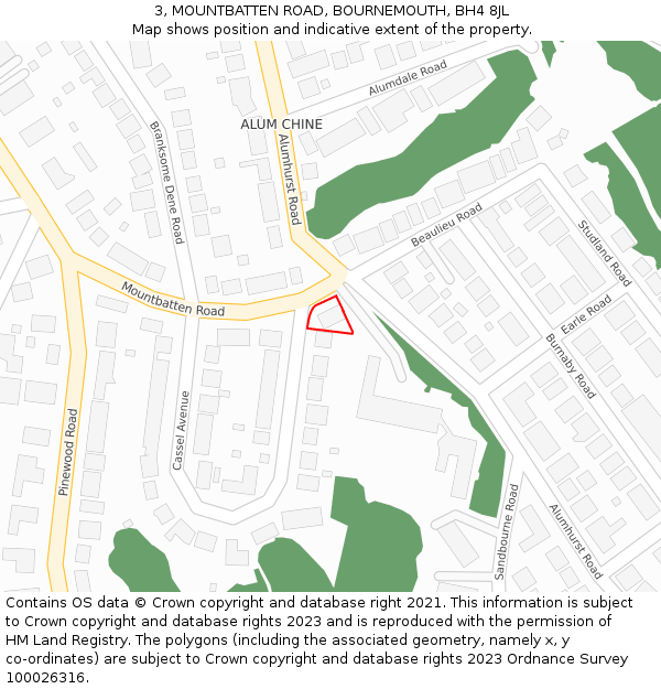 3, MOUNTBATTEN ROAD, BOURNEMOUTH, BH4 8JL: Location map and indicative extent of plot