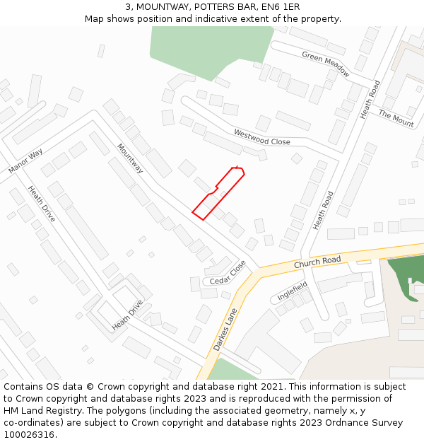 3, MOUNTWAY, POTTERS BAR, EN6 1ER: Location map and indicative extent of plot