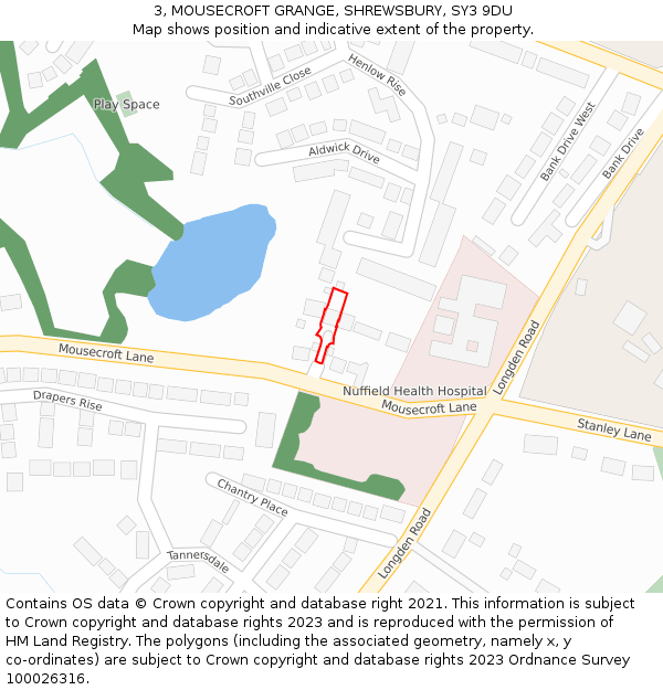 3, MOUSECROFT GRANGE, SHREWSBURY, SY3 9DU: Location map and indicative extent of plot