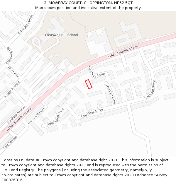 3, MOWBRAY COURT, CHOPPINGTON, NE62 5QT: Location map and indicative extent of plot
