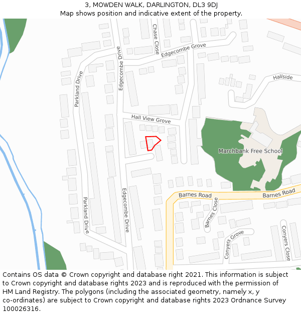 3, MOWDEN WALK, DARLINGTON, DL3 9DJ: Location map and indicative extent of plot