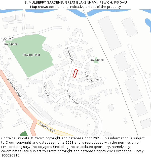 3, MULBERRY GARDENS, GREAT BLAKENHAM, IPSWICH, IP6 0HU: Location map and indicative extent of plot