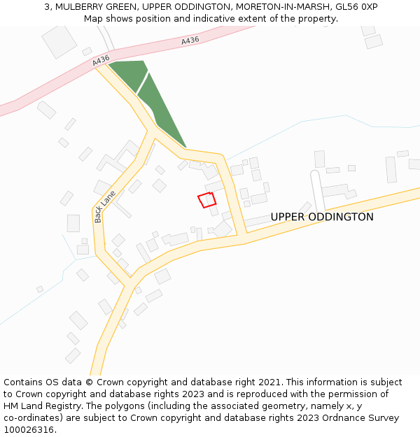 3, MULBERRY GREEN, UPPER ODDINGTON, MORETON-IN-MARSH, GL56 0XP: Location map and indicative extent of plot