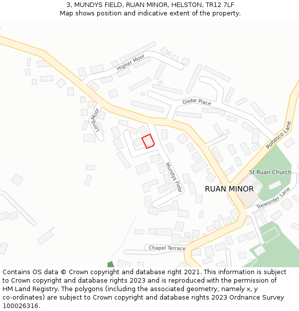 3, MUNDYS FIELD, RUAN MINOR, HELSTON, TR12 7LF: Location map and indicative extent of plot