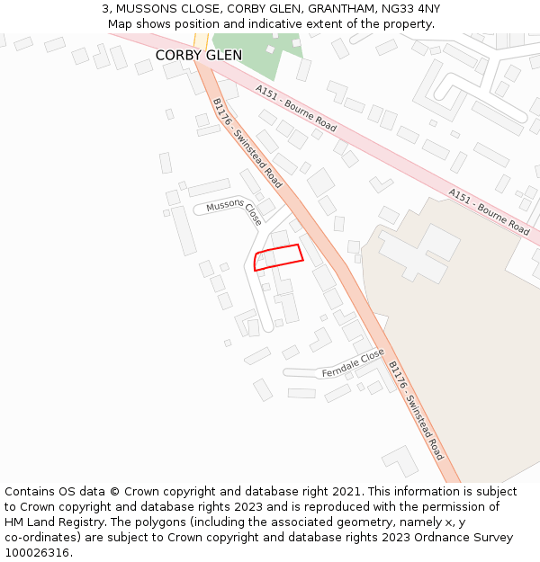 3, MUSSONS CLOSE, CORBY GLEN, GRANTHAM, NG33 4NY: Location map and indicative extent of plot