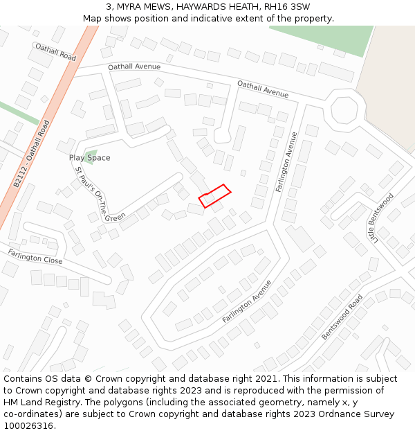 3, MYRA MEWS, HAYWARDS HEATH, RH16 3SW: Location map and indicative extent of plot