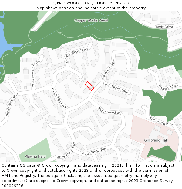 3, NAB WOOD DRIVE, CHORLEY, PR7 2FG: Location map and indicative extent of plot