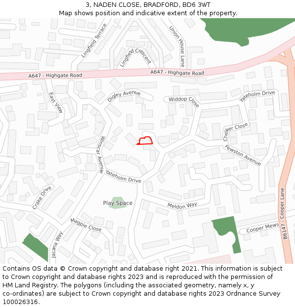 3, NADEN CLOSE, BRADFORD, BD6 3WT: Location map and indicative extent of plot