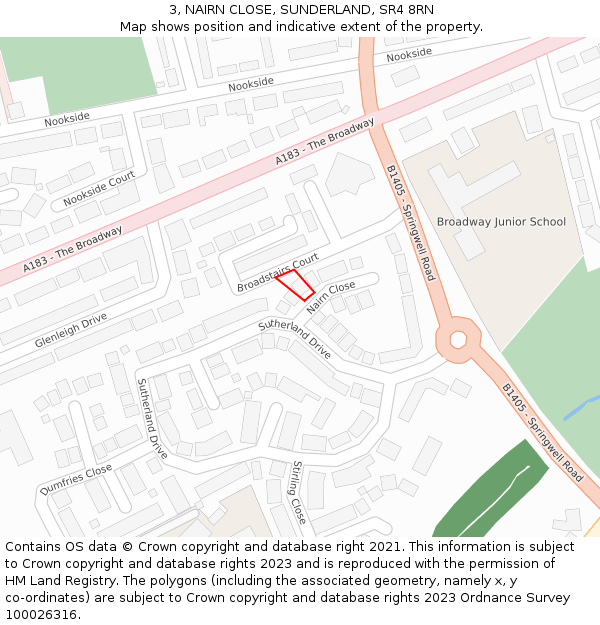 3, NAIRN CLOSE, SUNDERLAND, SR4 8RN: Location map and indicative extent of plot