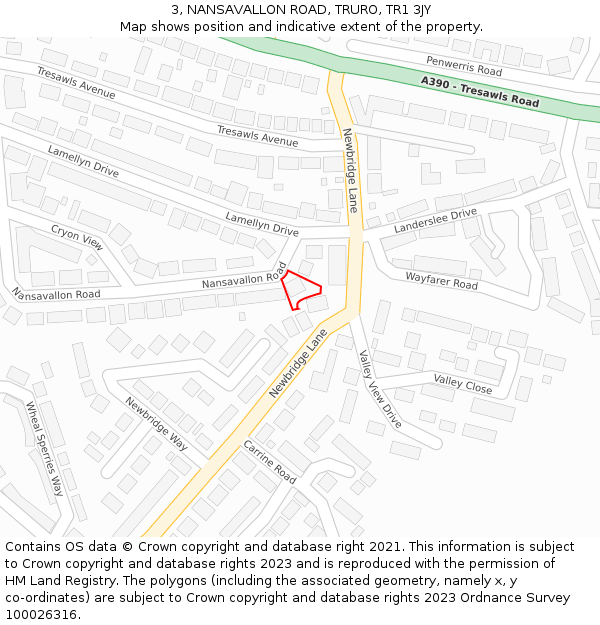 3, NANSAVALLON ROAD, TRURO, TR1 3JY: Location map and indicative extent of plot