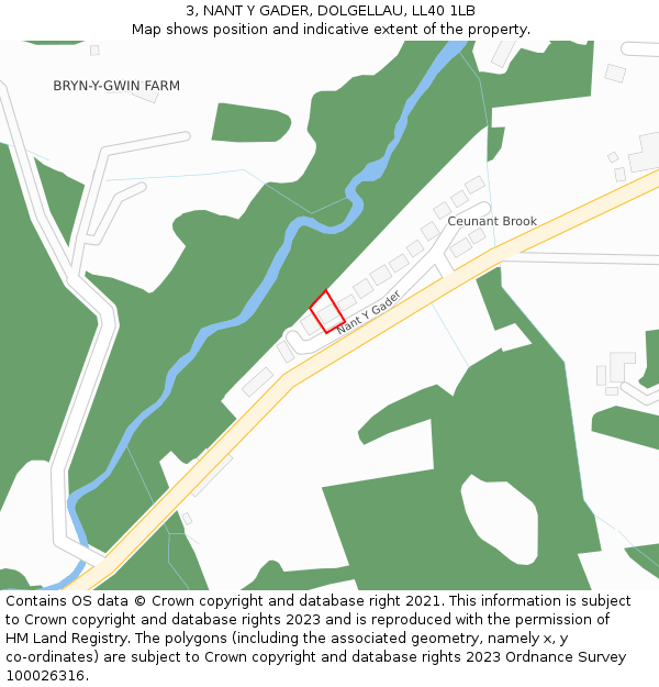 3, NANT Y GADER, DOLGELLAU, LL40 1LB: Location map and indicative extent of plot