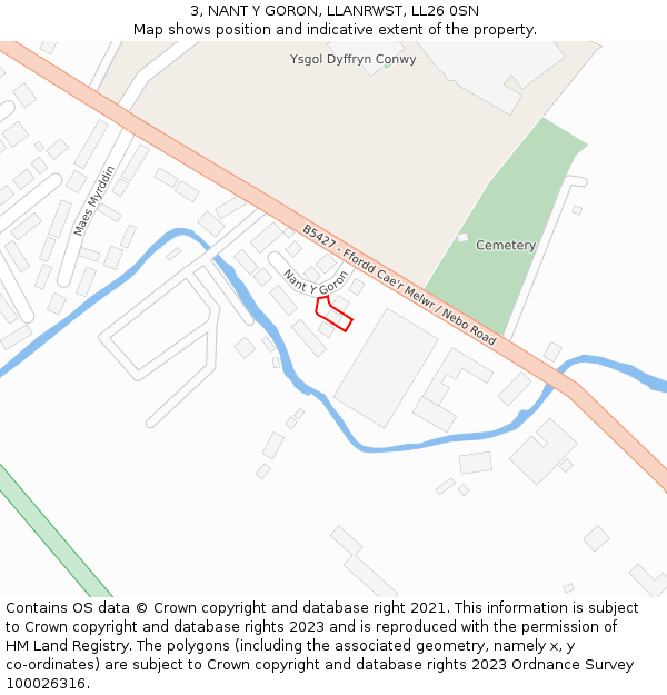 3, NANT Y GORON, LLANRWST, LL26 0SN: Location map and indicative extent of plot