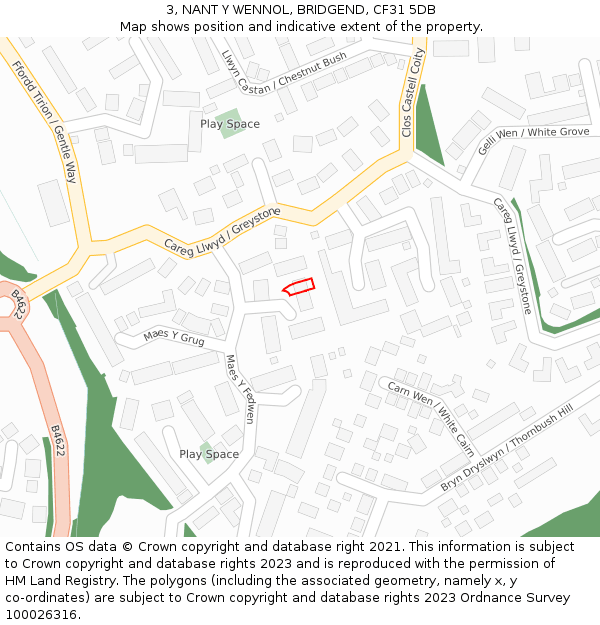 3, NANT Y WENNOL, BRIDGEND, CF31 5DB: Location map and indicative extent of plot