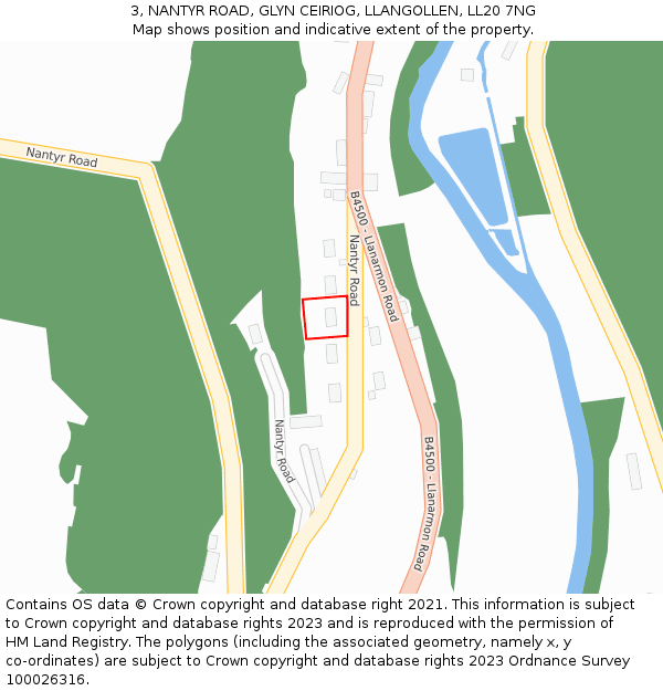 3, NANTYR ROAD, GLYN CEIRIOG, LLANGOLLEN, LL20 7NG: Location map and indicative extent of plot