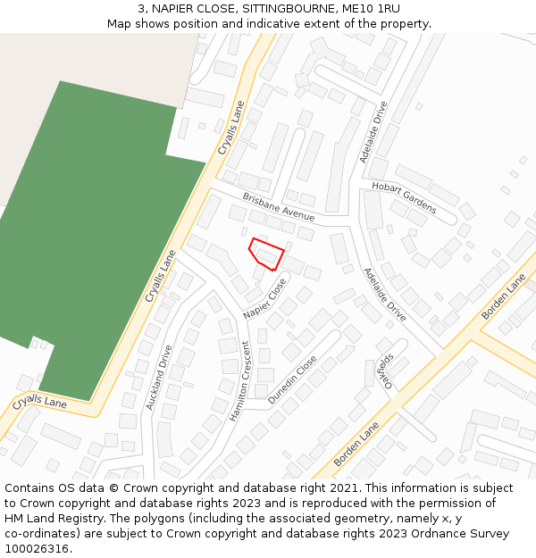 3, NAPIER CLOSE, SITTINGBOURNE, ME10 1RU: Location map and indicative extent of plot