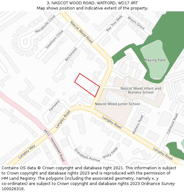 3, NASCOT WOOD ROAD, WATFORD, WD17 4RT: Location map and indicative extent of plot