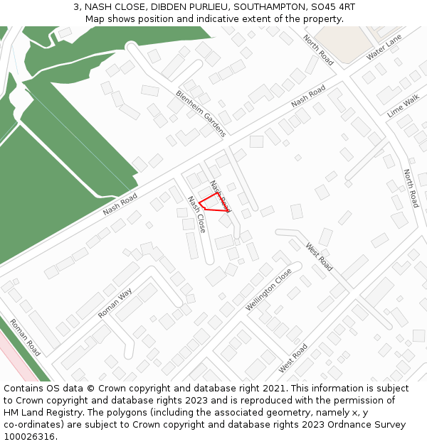 3, NASH CLOSE, DIBDEN PURLIEU, SOUTHAMPTON, SO45 4RT: Location map and indicative extent of plot