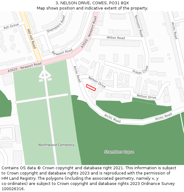 3, NELSON DRIVE, COWES, PO31 8QX: Location map and indicative extent of plot