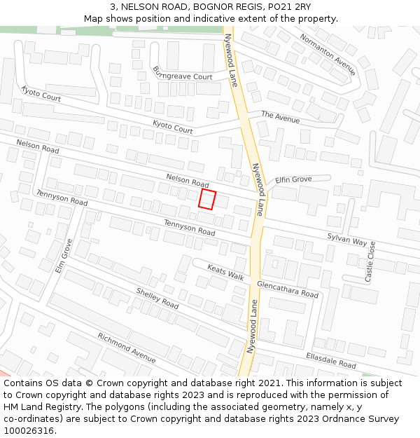 3, NELSON ROAD, BOGNOR REGIS, PO21 2RY: Location map and indicative extent of plot