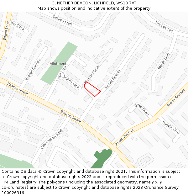 3, NETHER BEACON, LICHFIELD, WS13 7AT: Location map and indicative extent of plot