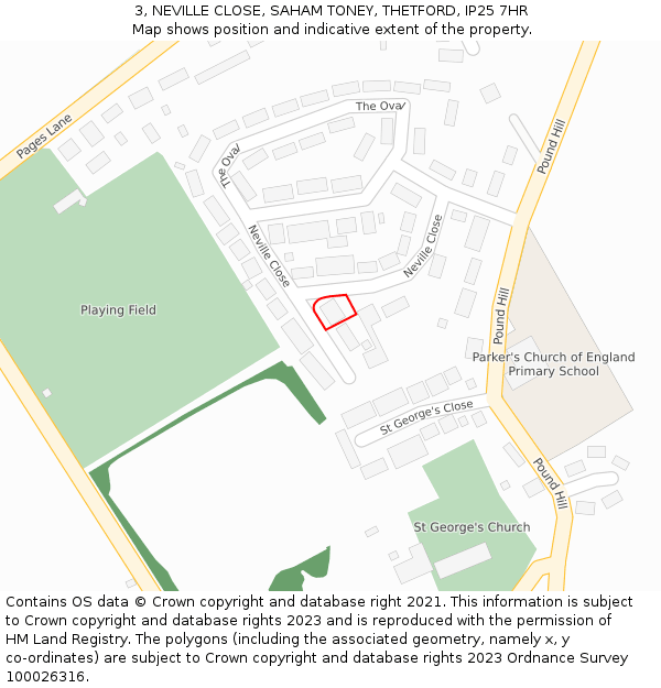 3, NEVILLE CLOSE, SAHAM TONEY, THETFORD, IP25 7HR: Location map and indicative extent of plot