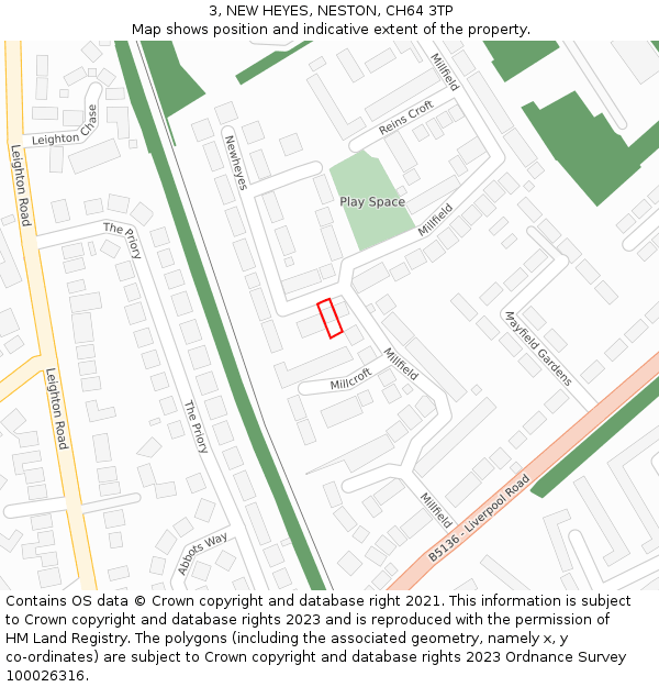 3, NEW HEYES, NESTON, CH64 3TP: Location map and indicative extent of plot