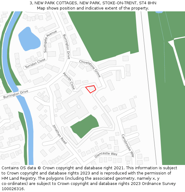 3, NEW PARK COTTAGES, NEW PARK, STOKE-ON-TRENT, ST4 8HN: Location map and indicative extent of plot