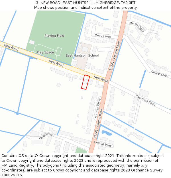 3, NEW ROAD, EAST HUNTSPILL, HIGHBRIDGE, TA9 3PT: Location map and indicative extent of plot