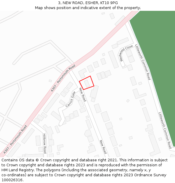3, NEW ROAD, ESHER, KT10 9PG: Location map and indicative extent of plot