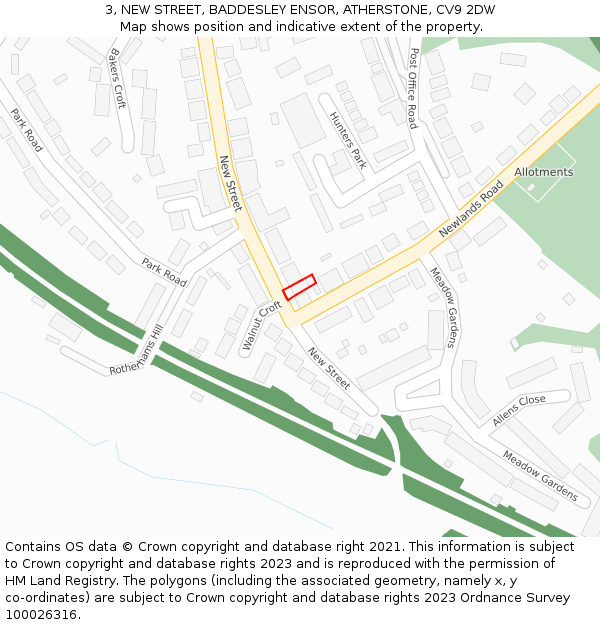 3, NEW STREET, BADDESLEY ENSOR, ATHERSTONE, CV9 2DW: Location map and indicative extent of plot