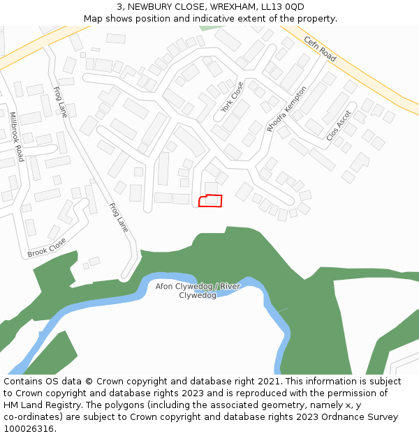 3, NEWBURY CLOSE, WREXHAM, LL13 0QD: Location map and indicative extent of plot