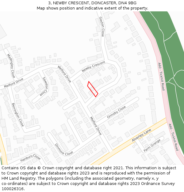 3, NEWBY CRESCENT, DONCASTER, DN4 9BG: Location map and indicative extent of plot