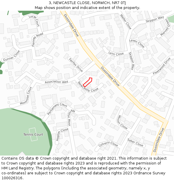 3, NEWCASTLE CLOSE, NORWICH, NR7 0TJ: Location map and indicative extent of plot