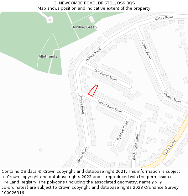 3, NEWCOMBE ROAD, BRISTOL, BS9 3QS: Location map and indicative extent of plot