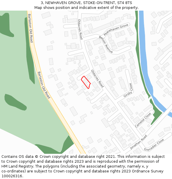 3, NEWHAVEN GROVE, STOKE-ON-TRENT, ST4 8TS: Location map and indicative extent of plot