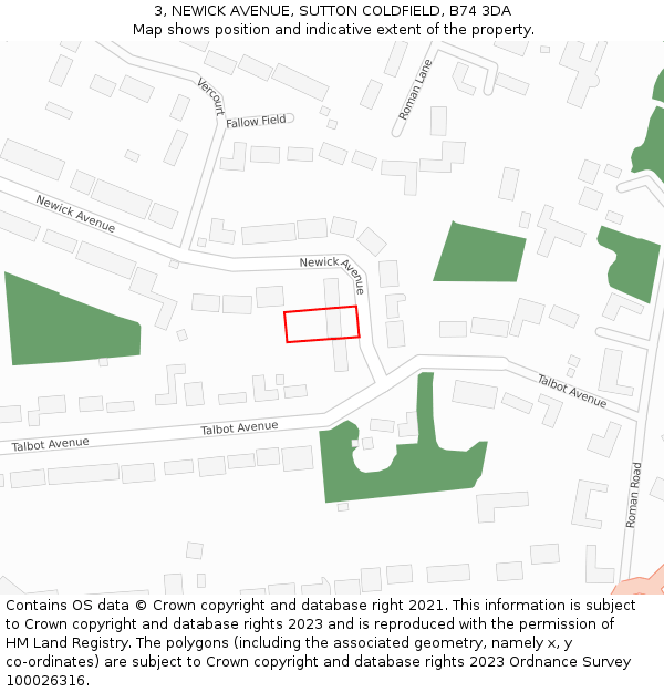 3, NEWICK AVENUE, SUTTON COLDFIELD, B74 3DA: Location map and indicative extent of plot