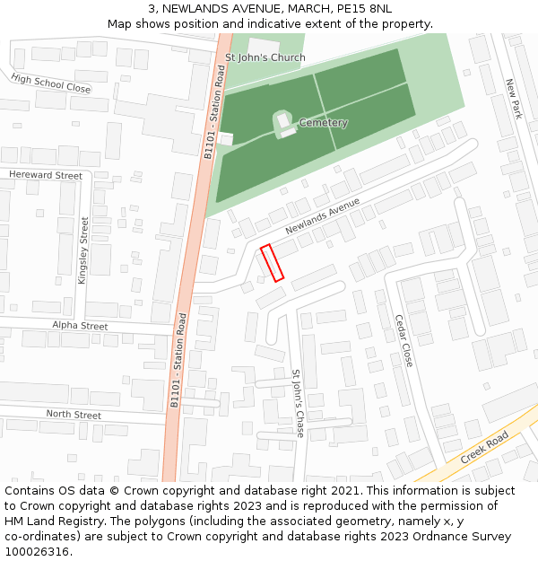 3, NEWLANDS AVENUE, MARCH, PE15 8NL: Location map and indicative extent of plot