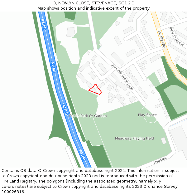 3, NEWLYN CLOSE, STEVENAGE, SG1 2JD: Location map and indicative extent of plot