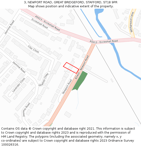 3, NEWPORT ROAD, GREAT BRIDGEFORD, STAFFORD, ST18 9PR: Location map and indicative extent of plot