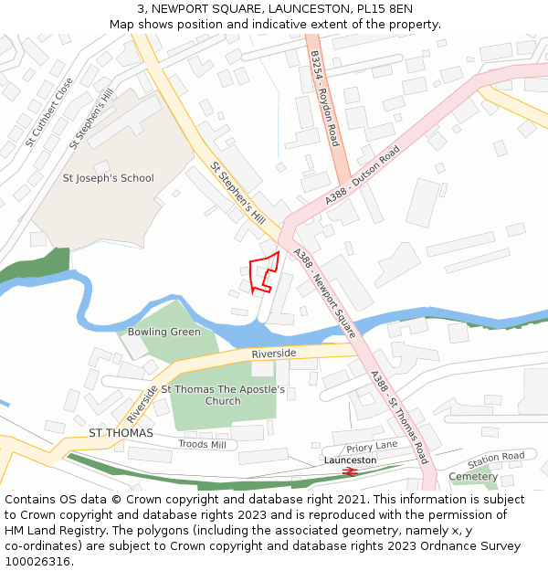 3, NEWPORT SQUARE, LAUNCESTON, PL15 8EN: Location map and indicative extent of plot