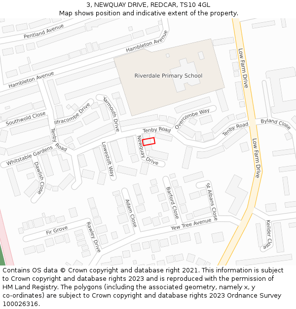 3, NEWQUAY DRIVE, REDCAR, TS10 4GL: Location map and indicative extent of plot