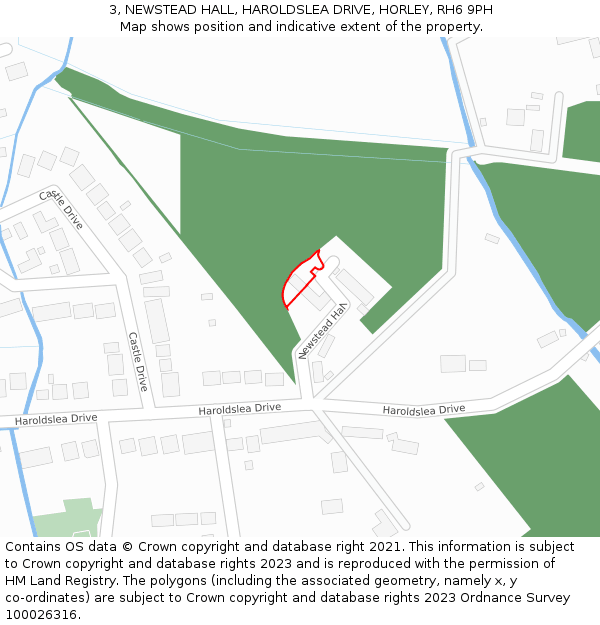 3, NEWSTEAD HALL, HAROLDSLEA DRIVE, HORLEY, RH6 9PH: Location map and indicative extent of plot