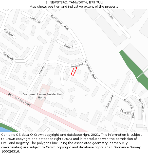 3, NEWSTEAD, TAMWORTH, B79 7UU: Location map and indicative extent of plot